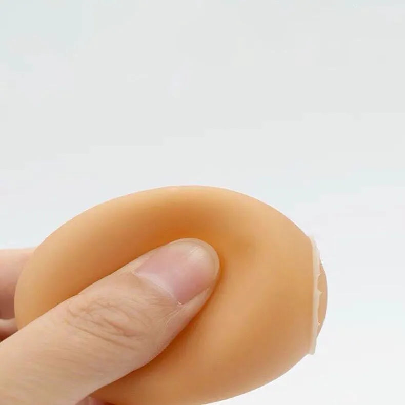 Dog simulation egg chew toy with textured surface for dental hygiene and sound feature