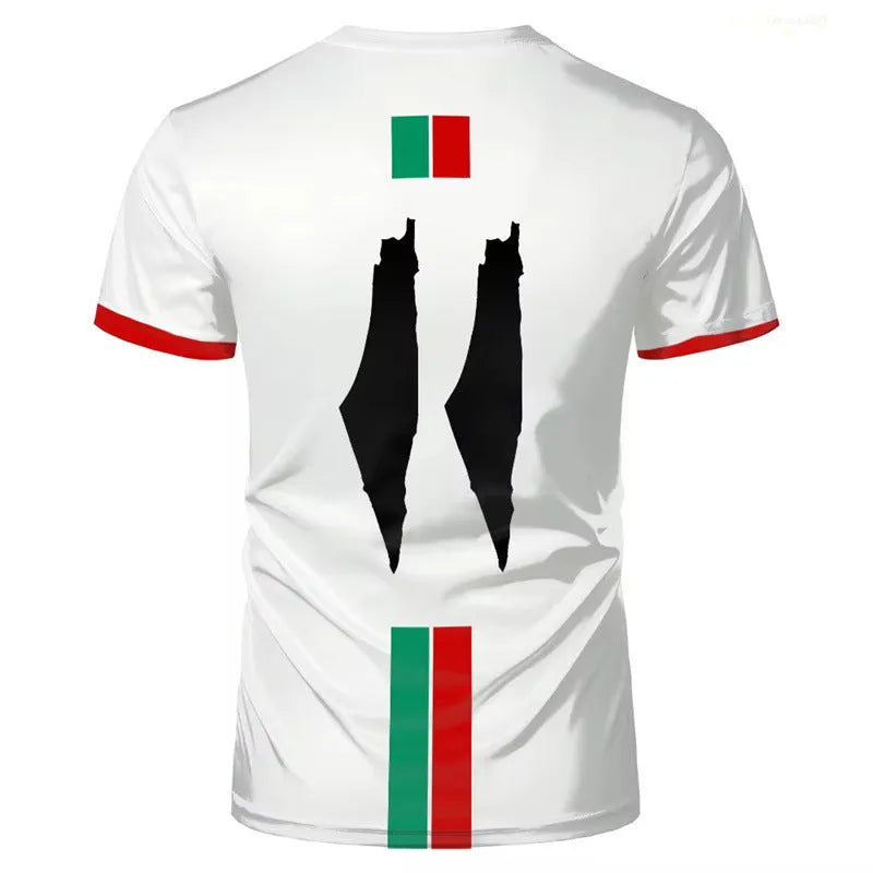 Black 3D printed football graphic T-shirt made from stretch spandex fabric, showing the stereographic pattern detail.