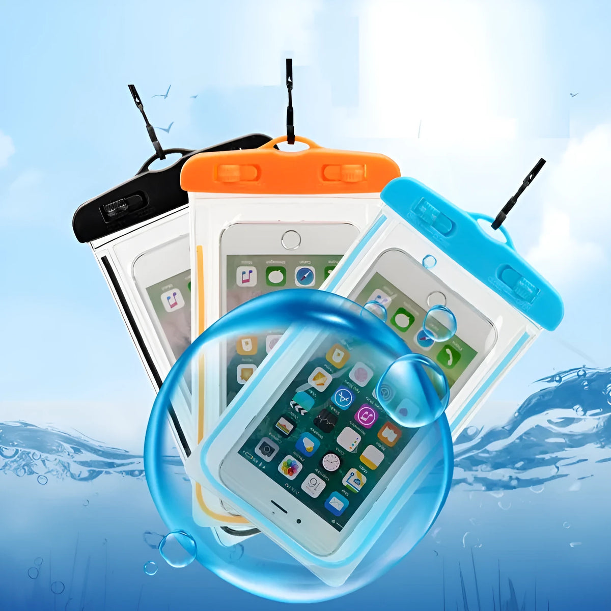 Universal waterproof luminous touch screen phone case in eight colour options for outdoor sports