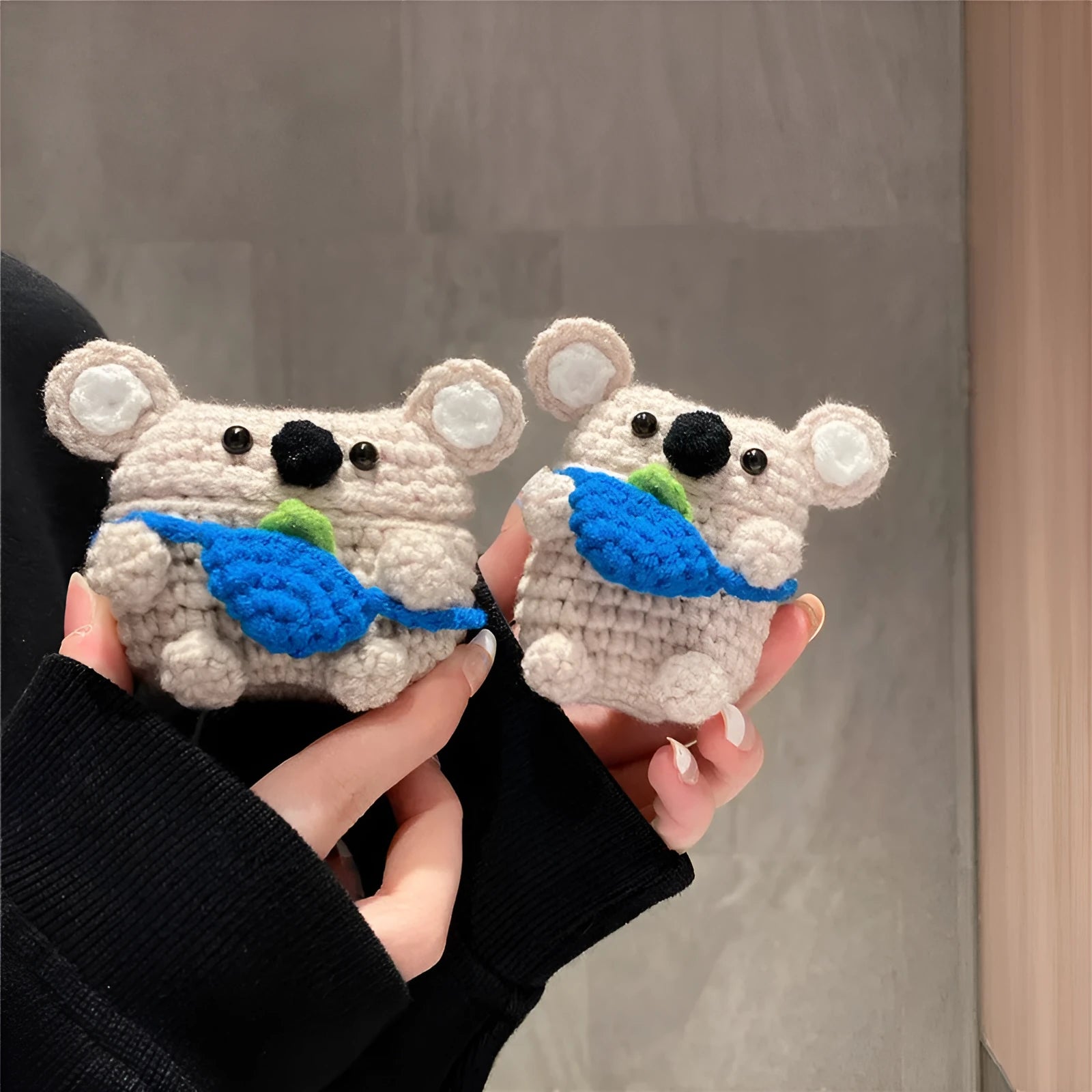 Handmade knitted koala bear backpack design AirPods protective cover