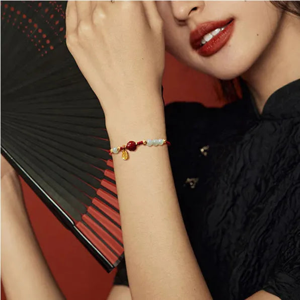 Hetian Jade Cinnabar Red Rope women's bracelet with 925 silver chain and adjustable clasp