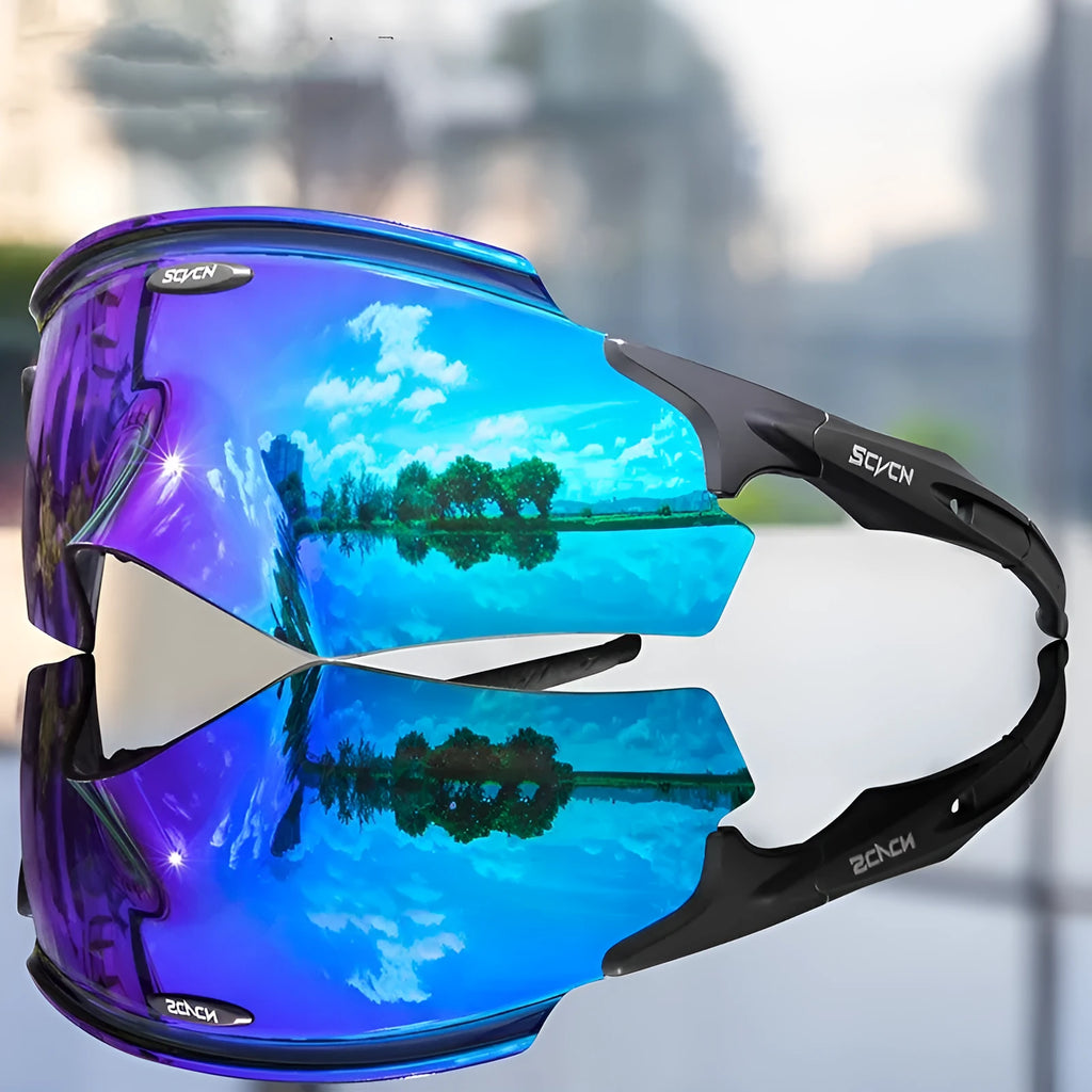 Frameless athletic glasses with integrated colourful lens for windproof sports protection