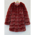 Women's artificial fur coat in apricot colour with regular sleeves and 80cm length