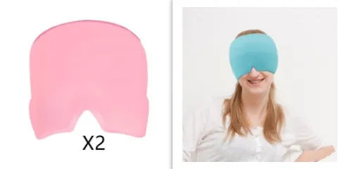Black elastic cloth gel eye mask for headache relief on forehead
