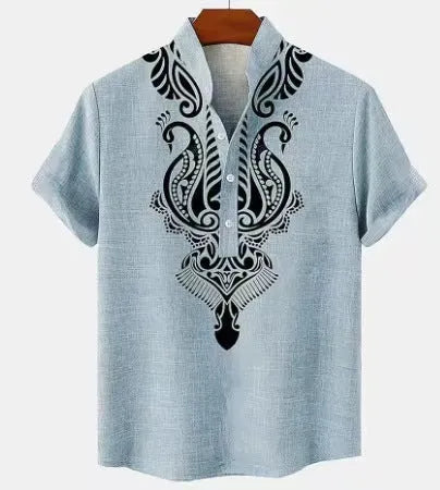 Men's striped casual button shirt in a loose fit, shown in one of nine colour options.