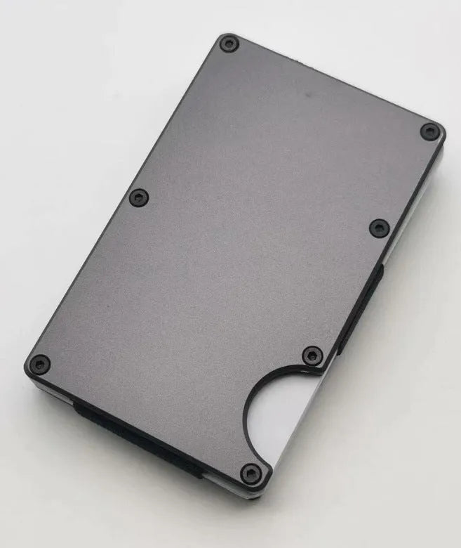 Aluminium grey carbon fibre credit card wallet with RFID blocking technology