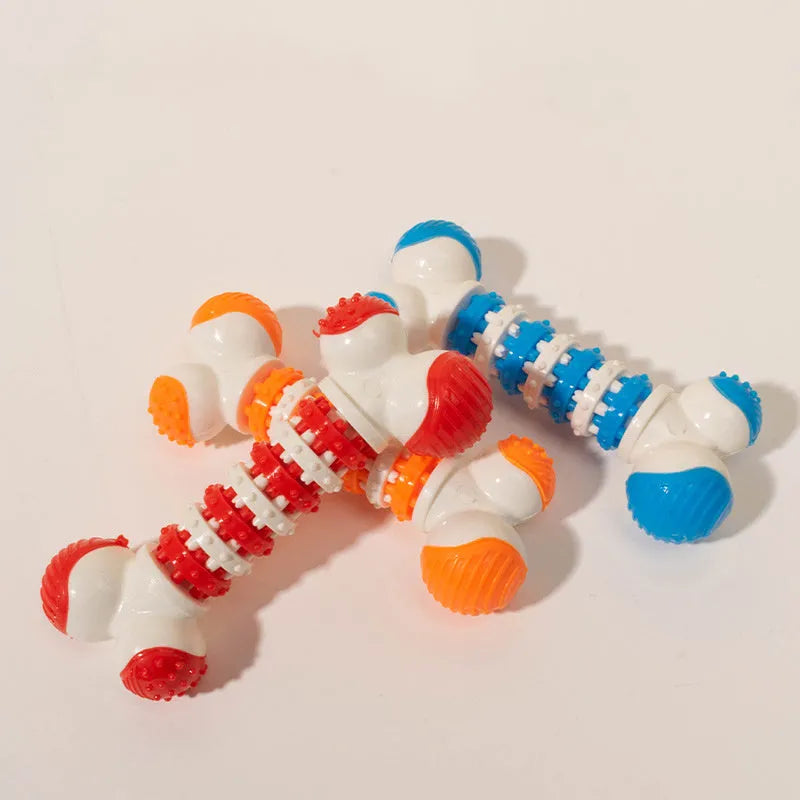 Blue bone-shaped interactive dog toy with treat holder for small breed teething and training