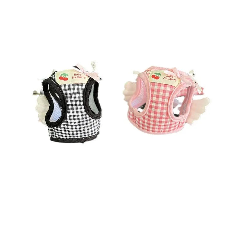 Cotton chest-back hand holding rope for small dogs in pink or black with adjustable sizing