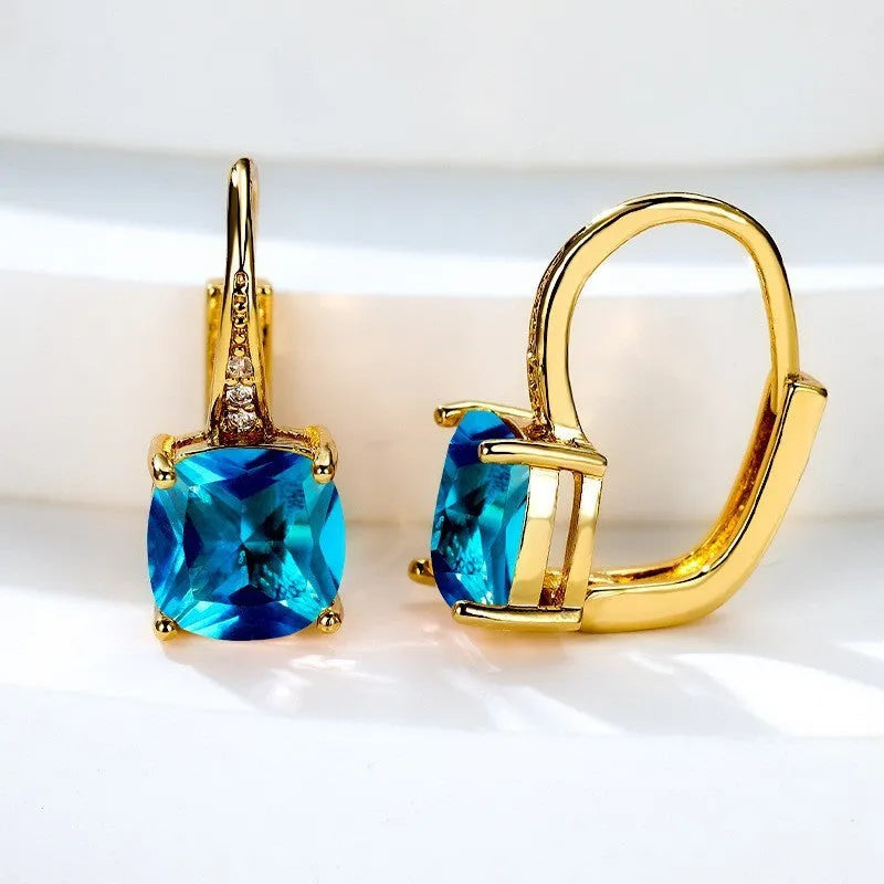 Square zircon geometric ear hooks with Korean fashion design in multiple colour options