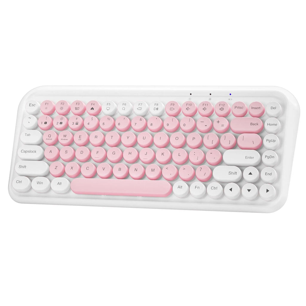 Pink dual-mode Bluetooth keyboard with mute function and 84-key compact layout