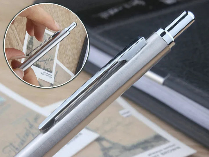 Metal automatic mechanical pencil with multiple lead size options including 0.5mm and 0.7mm