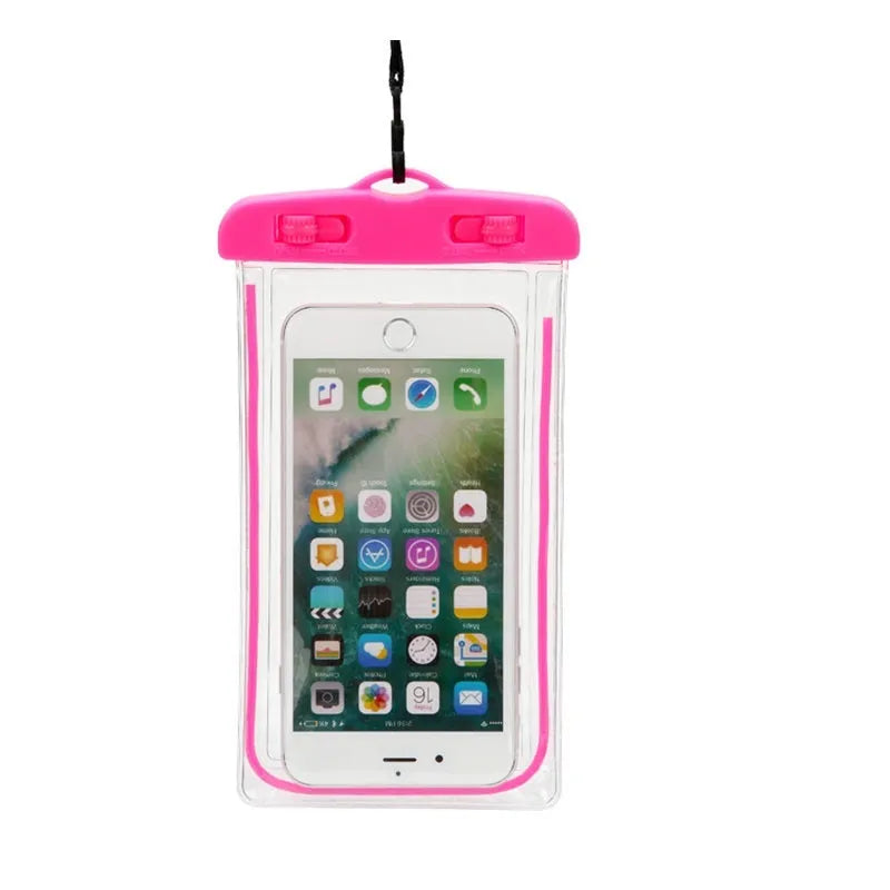 Universal waterproof luminous touch screen phone case in eight colour options for outdoor sports
