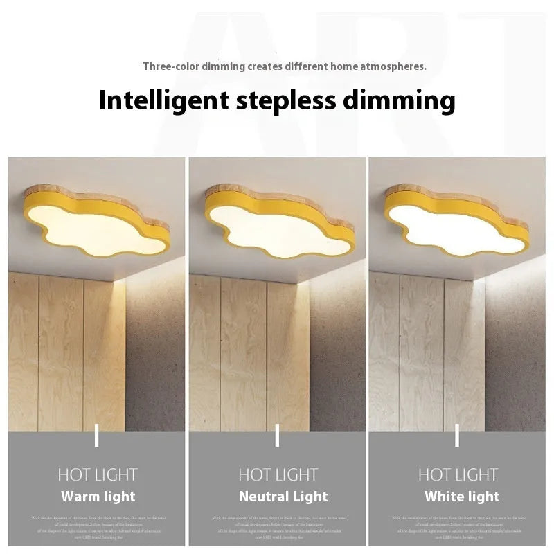 Modern minimalist cloud-shaped LED ceiling lamp in wooden pink, blue, green or yellow.
