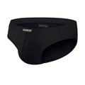 Men's low-waist seamless briefs in white, black, and pink solid colours showing hip-lifting design