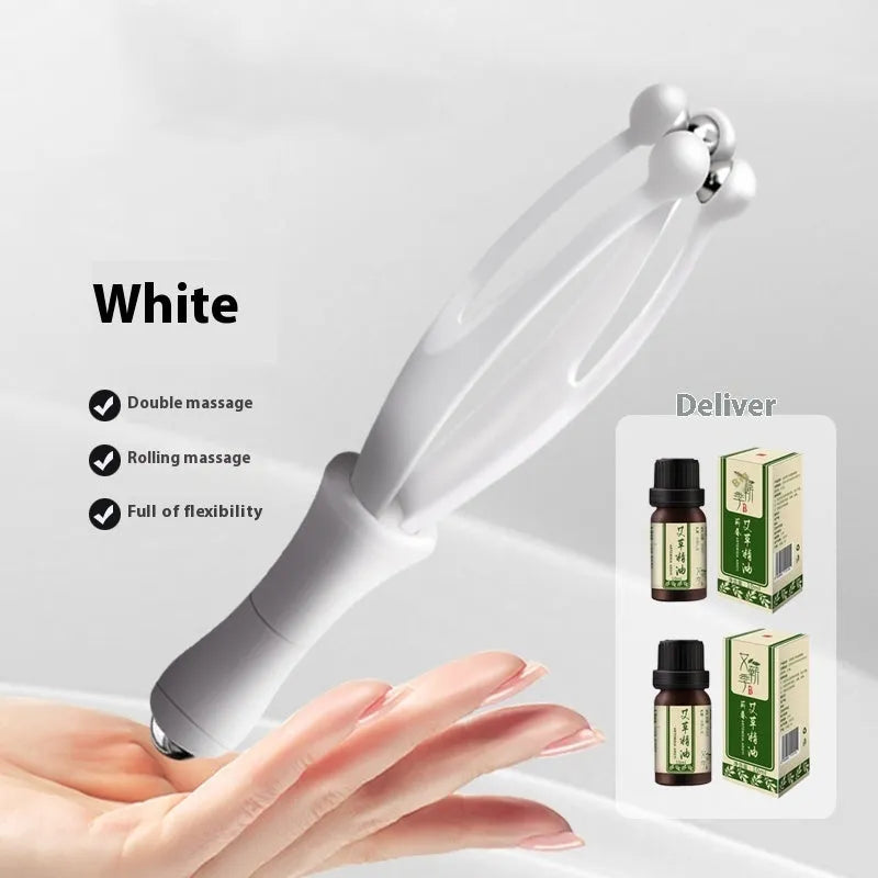 Blue and white finger massager with steel balls for hand joint rolling therapy