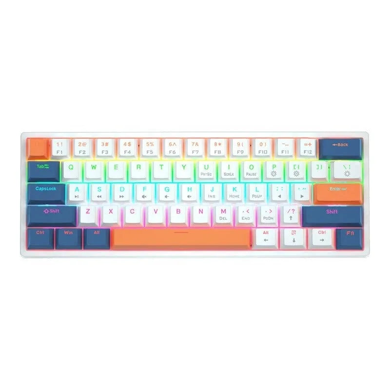 61-key computer mechanical keyboard with tea shaft switches in multiple colour combinations