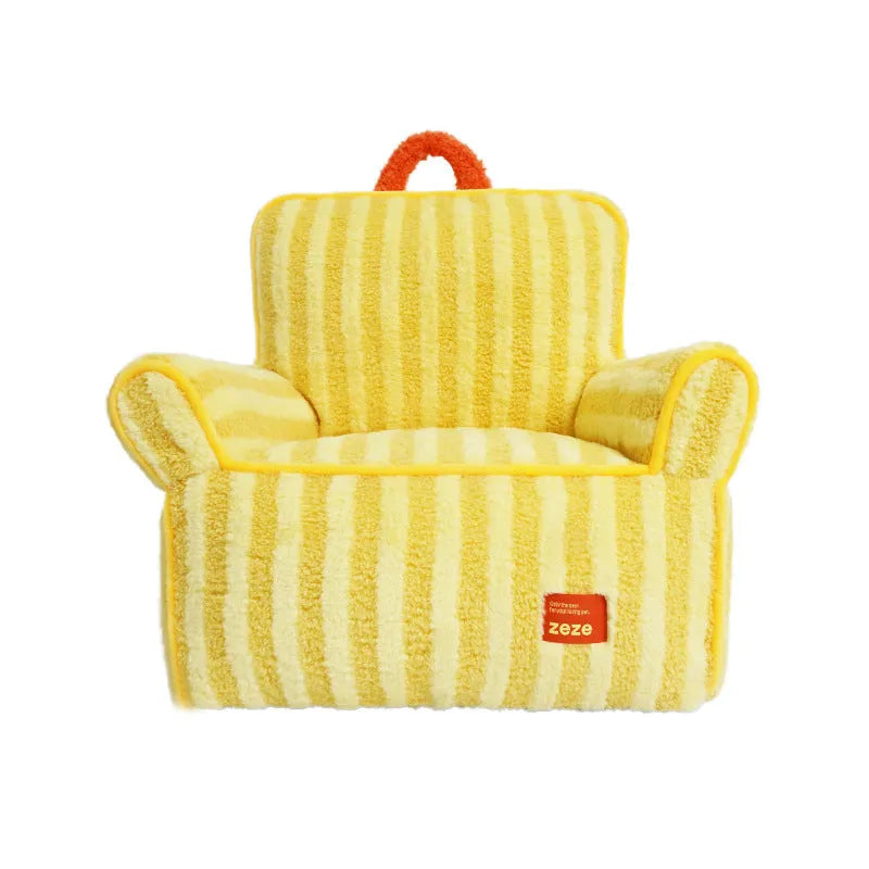 Striped pet bed for dogs with soft velvet plush fabric and removable washable cover in orange colour