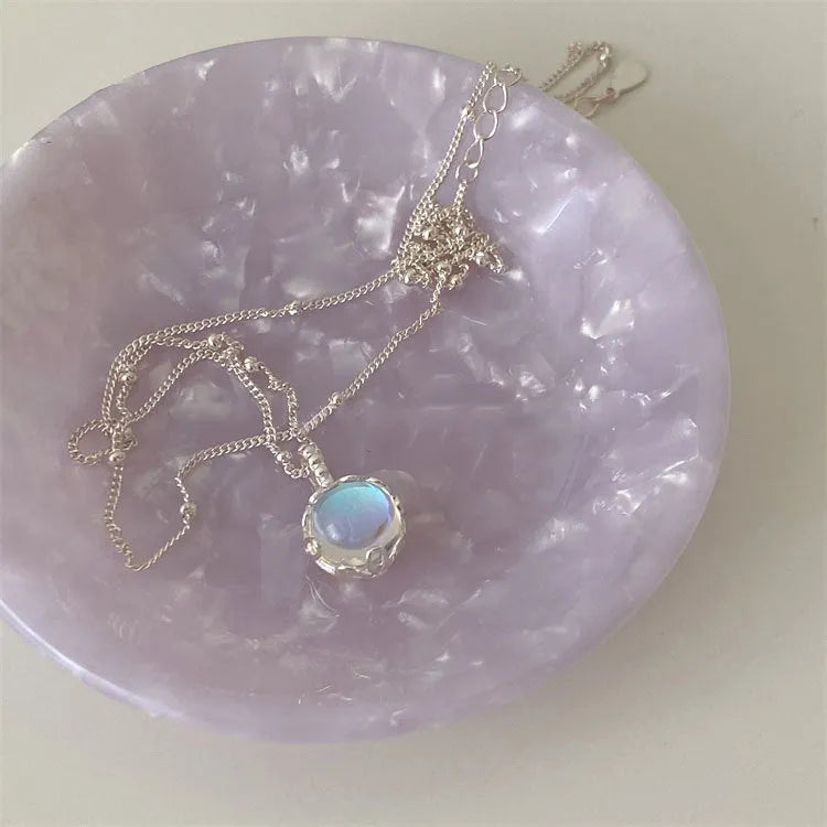 Women's silver necklace with geometry ornamental stone pendant on curb chain