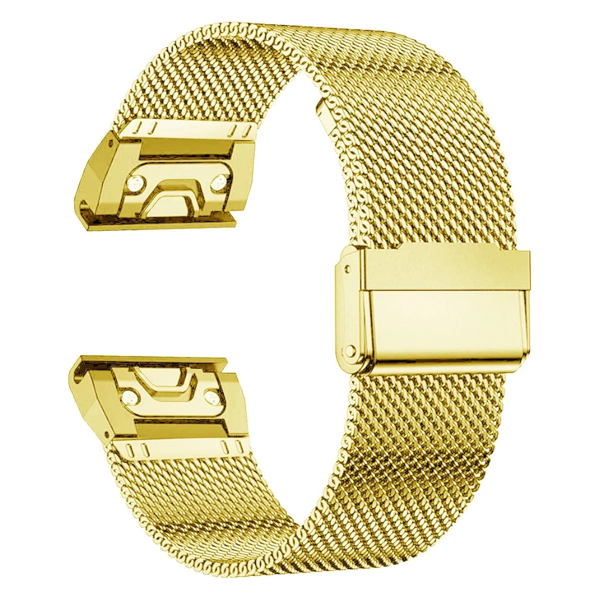 Stainless steel Garmin Fenix watch strap with integrated card slot in silver, black, gold, and rose gold.