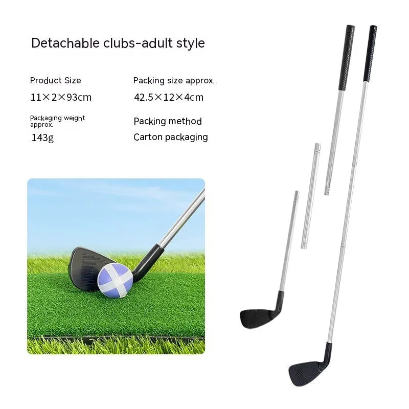Silver metal golf club set showing adult and children's sizes for outdoor recreation