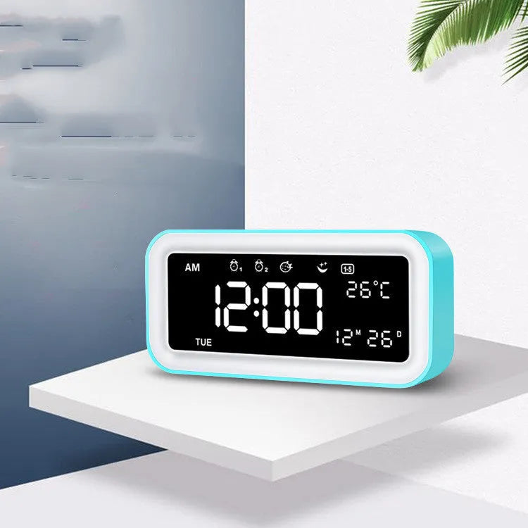 Rectangular blue LED atmosphere light alarm clock with digital display