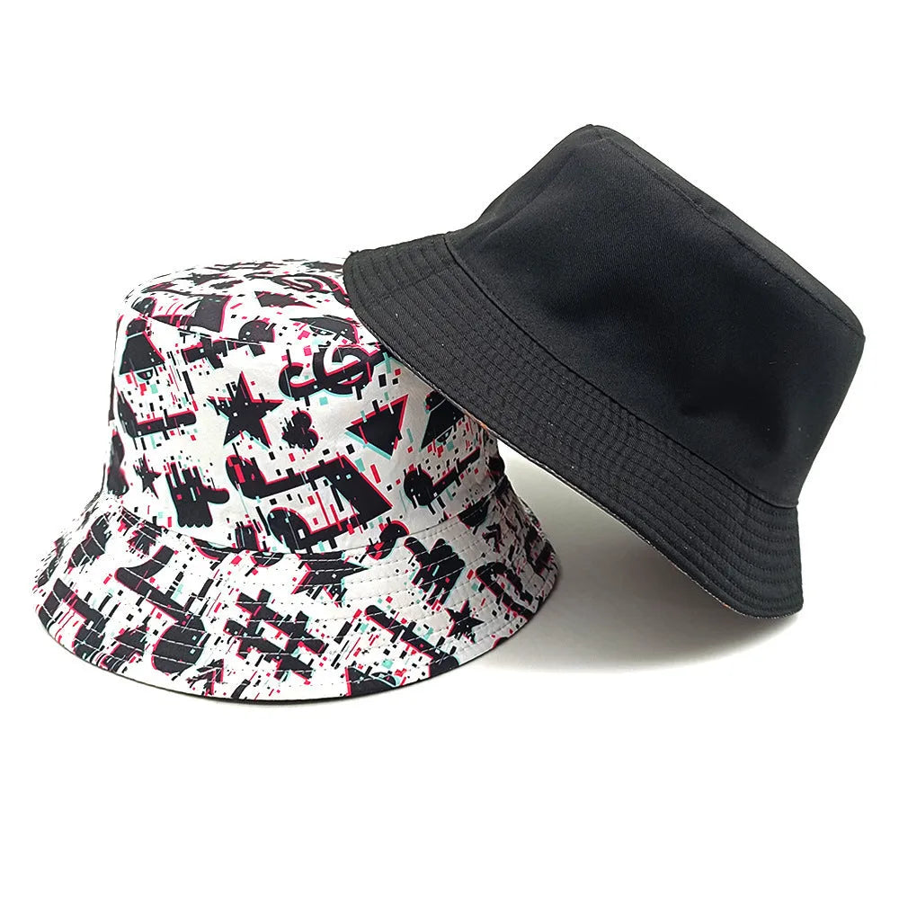 Musical note patterned bucket hat with dome crown in polyester fabric size M