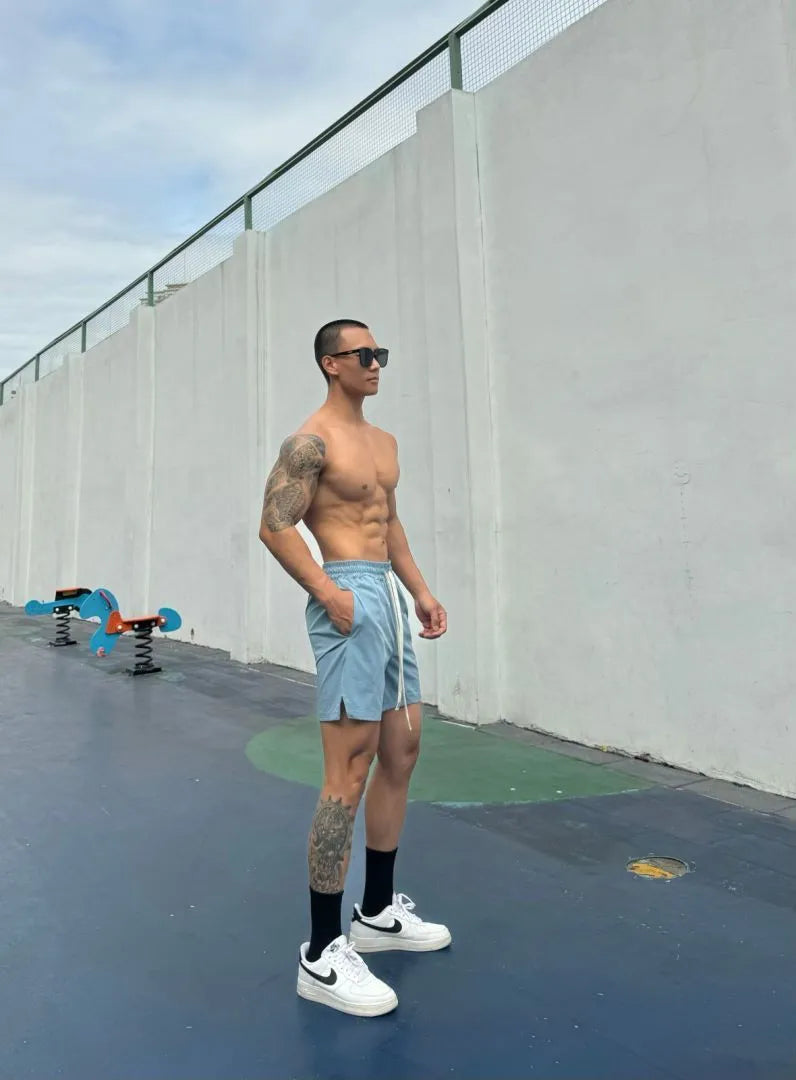 Men's ice silk quick-drying double-layer casual shorts in nylon fabric