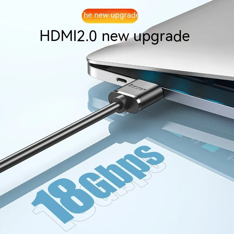 Thin flexible HDMI video cable with gold-plated connectors, shown in various lengths from 0.5 to 5 metres.