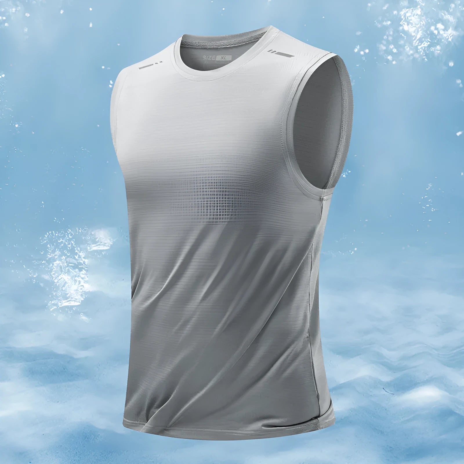 Men's loose fit sleeveless waistcoat vest in bamboo blend fabric, shown in Lake Blue colour.