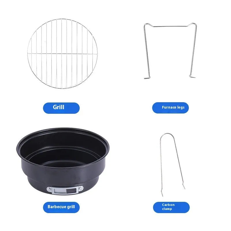 Small folding round ice stove grill set for 1-2 people with mesh and packaging.