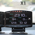 X1 Automotive OBD diagnostic instrument with LED display on metal housing.