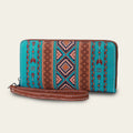 Bohemian striped pattern canvas RFID wallet showing interior and exterior dimensions of 20x10x2cm