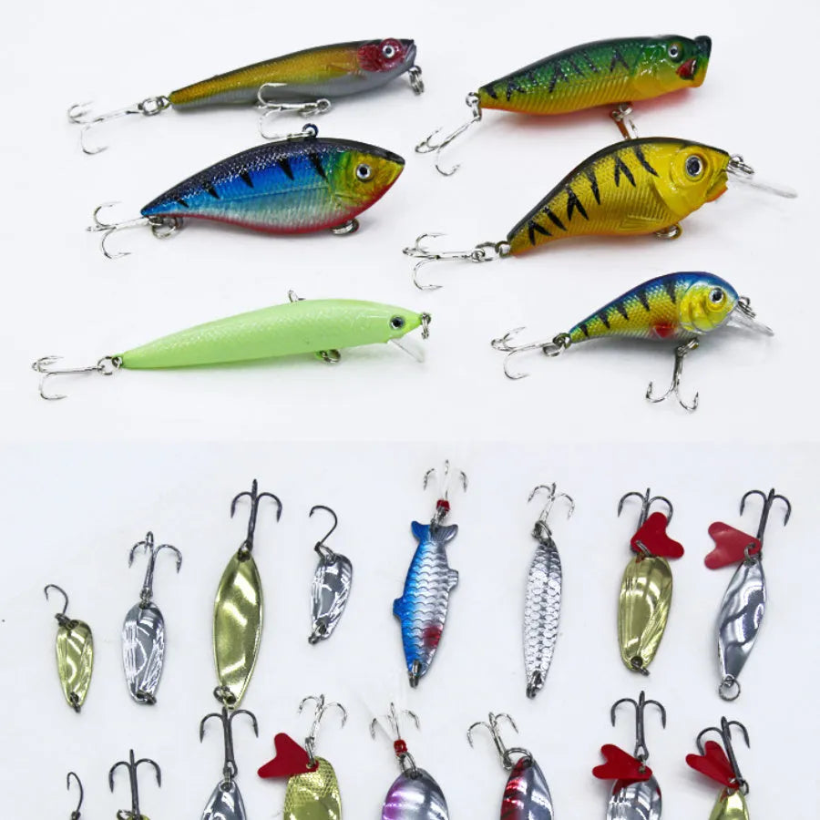 132 piece fishing lure set with plastic soft baits and high carbon steel hooks in rose red colour