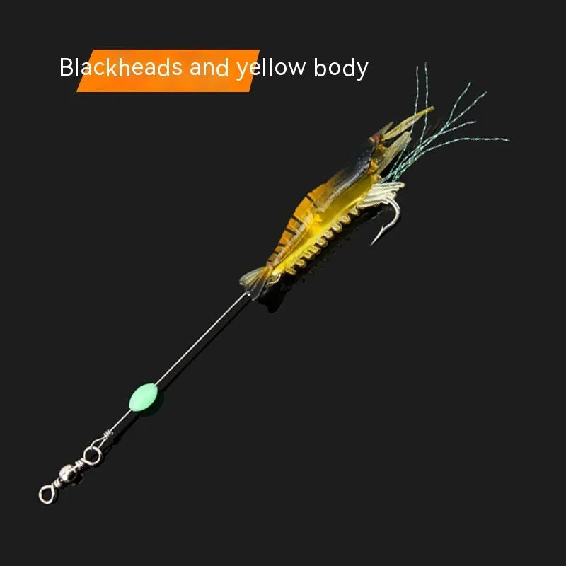 Pre-rigged soft plastic fishing lure with embedded hook in luminous colour options