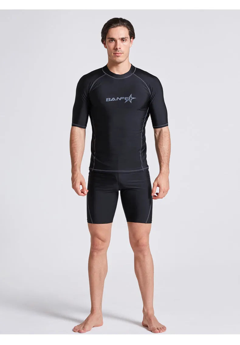 Men's quick-drying half sleeve swimsuit set for snorkeling and surfing in nylon fabric