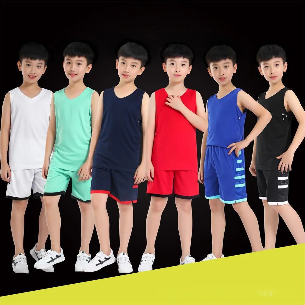 Chemical fibre blend basketball training vest and pants set in black or white colours with extended size range