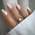 Golden lines plaid pattern wearable nail stickers in JF0518 jelly glue colour with medium drop shape design