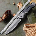 Outdoor folding knife with alloy blade showing textured handle option and folded position