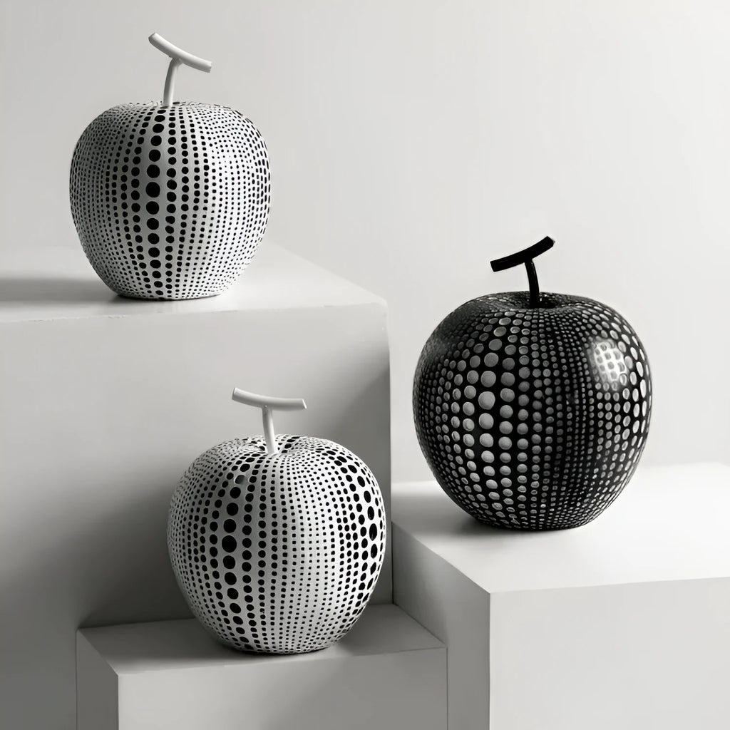 Set of resin fruit craft decorations in black white and coloured finishes with two different height options