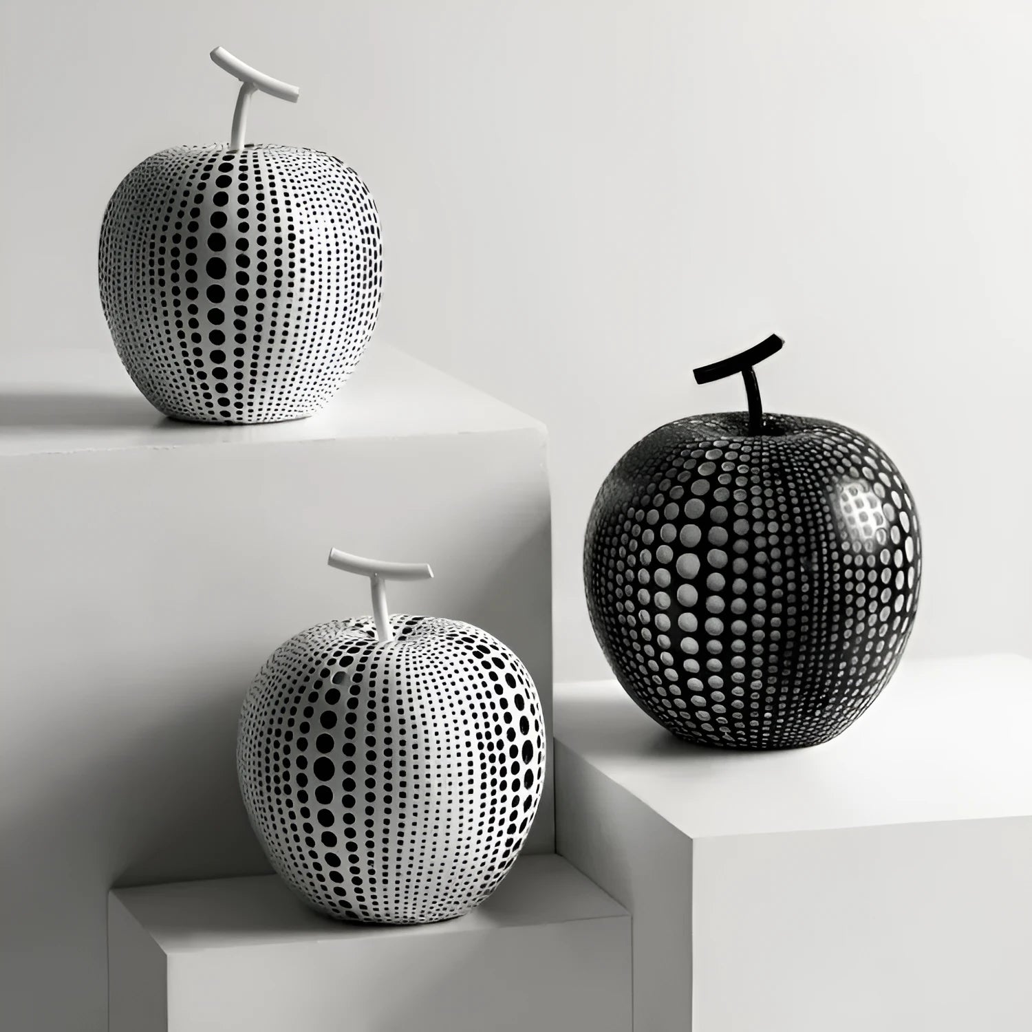 Set of resin fruit craft decorations in black white and coloured finishes with two different height options