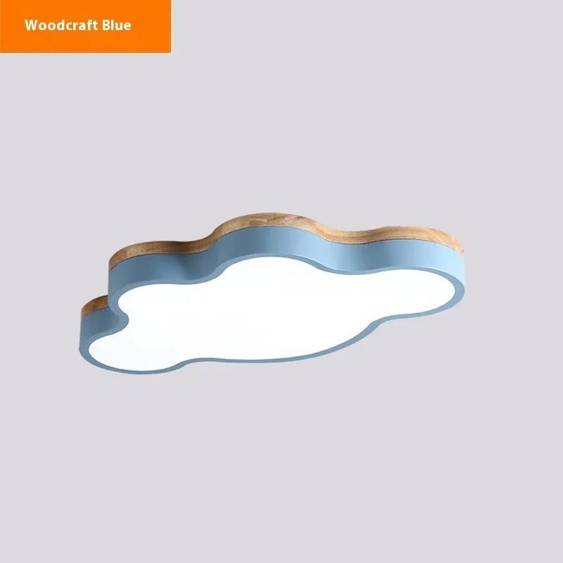 Modern minimalist cloud-shaped LED ceiling lamp in wooden pink, blue, green or yellow.