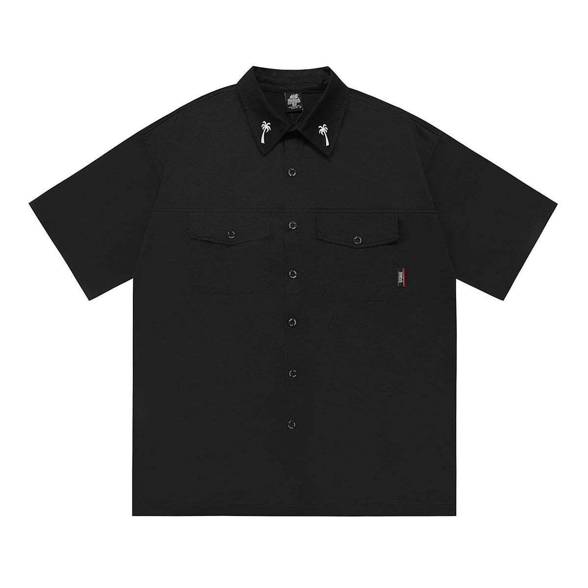 Men's black cotton blend half sleeve work shirt with chest pocket in loose-fitting plus size