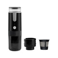 Black portable coffee machine for vehicles and outdoor use with K-cup capsule compatibility