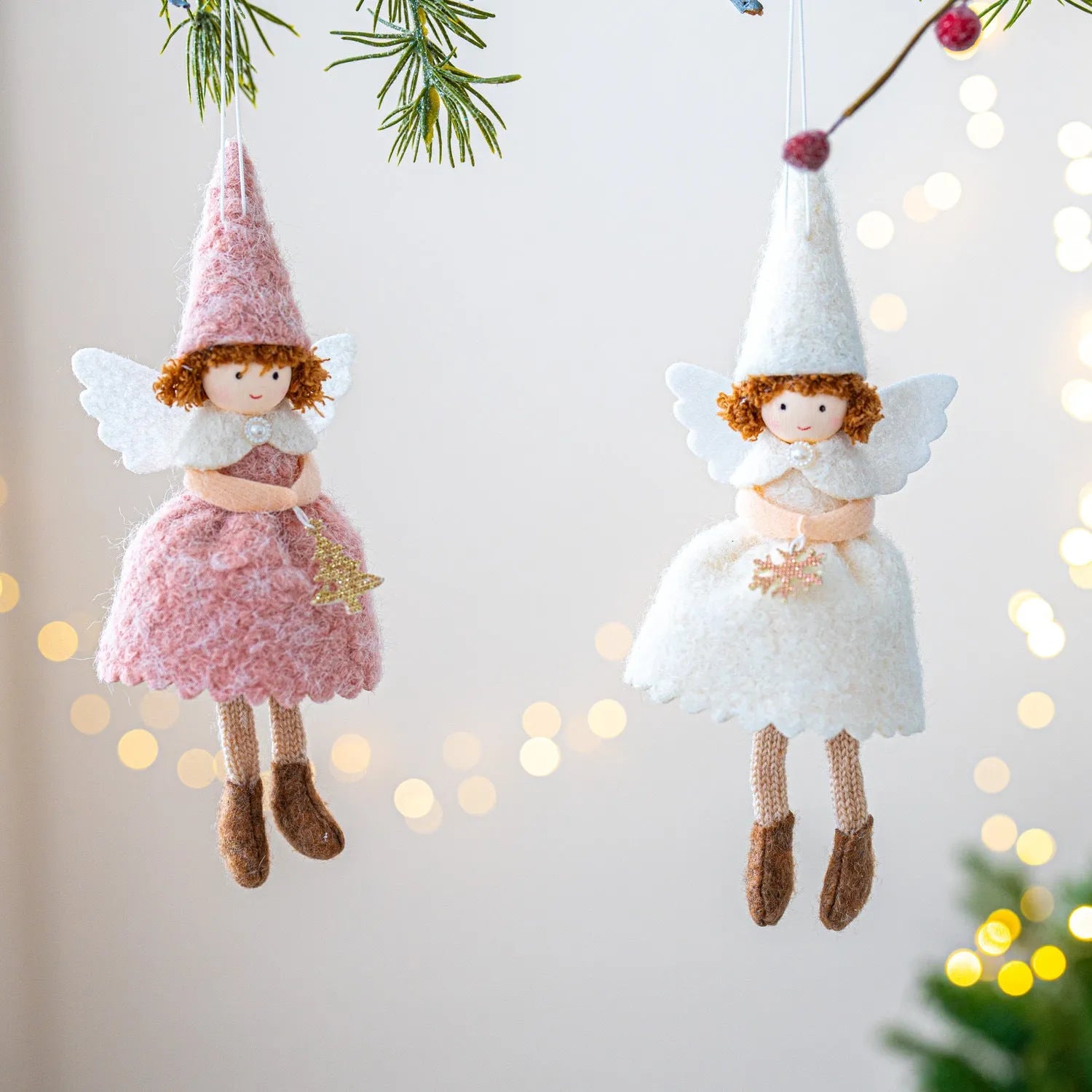 White cloth angel skirt Christmas pendant with plush finish hanging decoration
