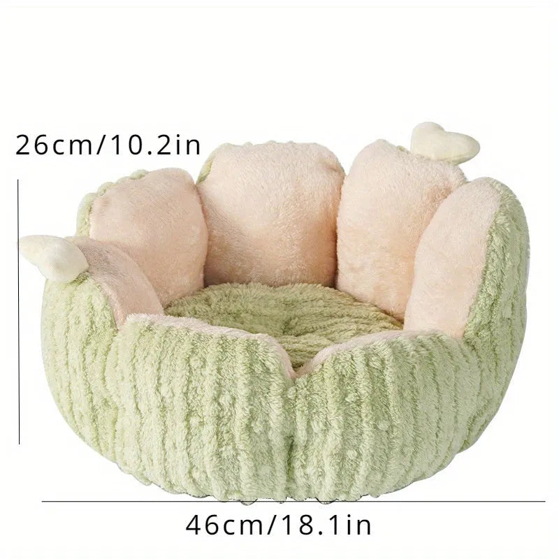 Soft green cactus-shaped pet kennel for cats and dogs on a wooden floor.