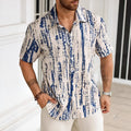 Men's striped short sleeve casual shirt with 3D printed pattern in polyester fabric