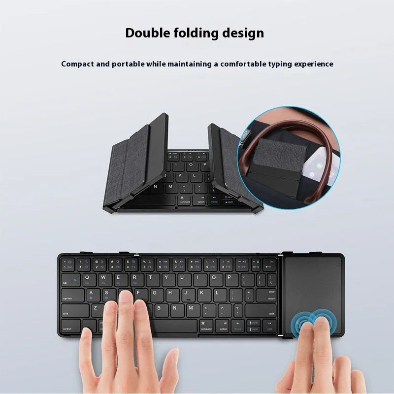 Black foldable Bluetooth keyboard for mobile devices with mute keys