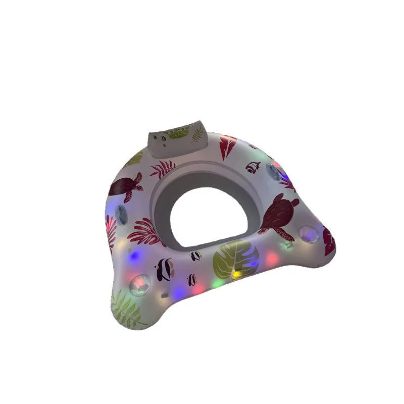 White U-shaped luminous inflatable float for pool seating measuring 120cm by 120cm