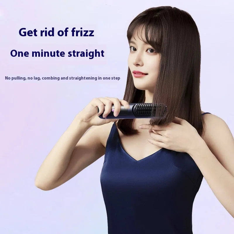 Portable charging negative ion straight hair comb in white, dark blue, and grey colour options