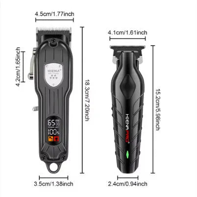 Black USB rechargeable hair clipper and foil shaver set with LED display.